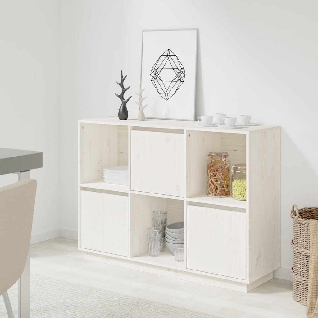 NNEVL Sideboard White 110.5x35x80 cm Solid Wood Pine-0