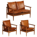 NNEVL 3 Piece Sofa Set Real Leather with Solid Wood Acacia Brown-0