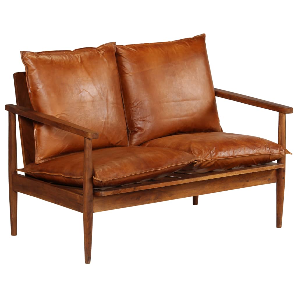 NNEVL 3 Piece Sofa Set Real Leather with Solid Wood Acacia Brown-1