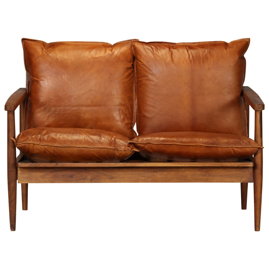 NNEVL 3 Piece Sofa Set Real Leather with Solid Wood Acacia Brown-3