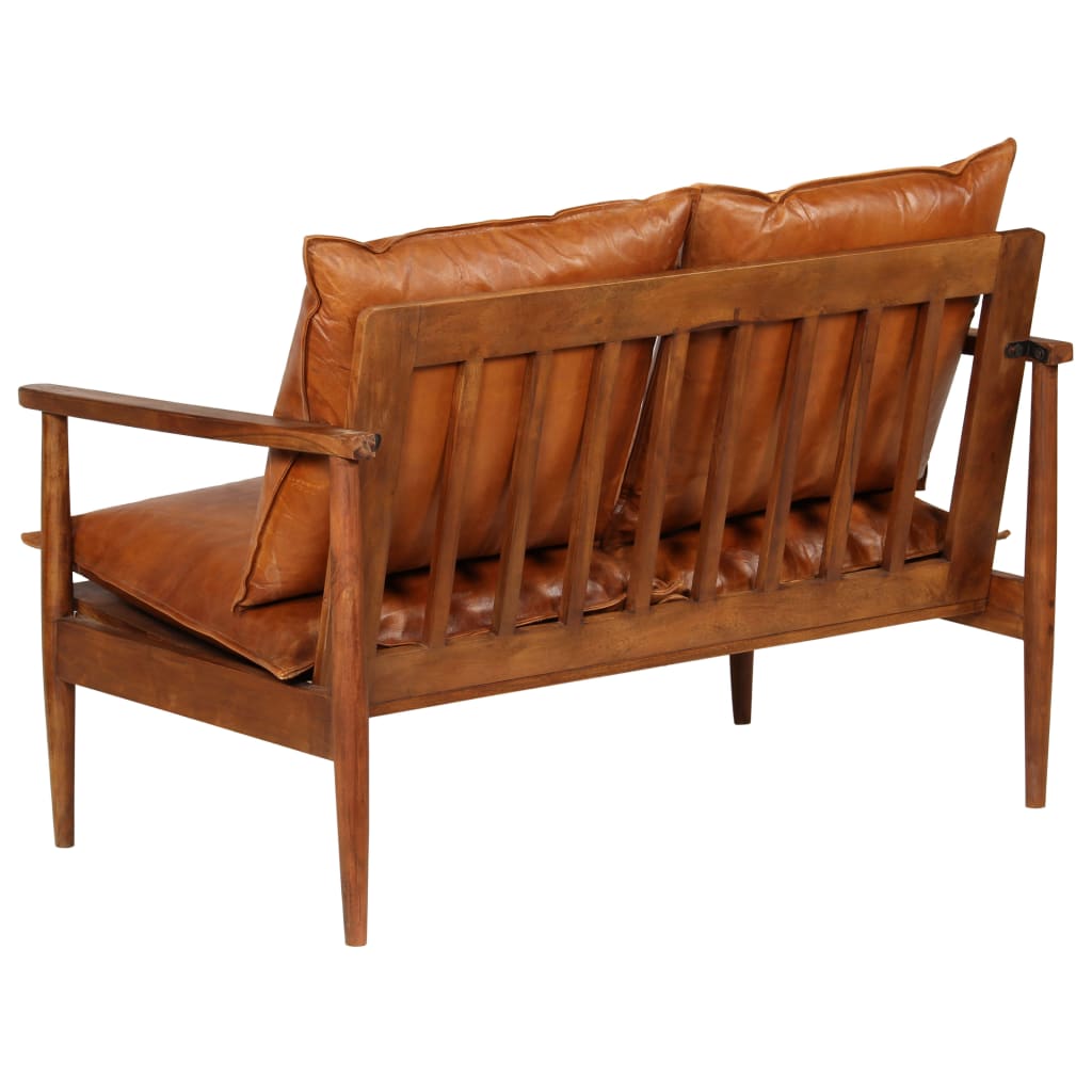 NNEVL 3 Piece Sofa Set Real Leather with Solid Wood Acacia Brown-4