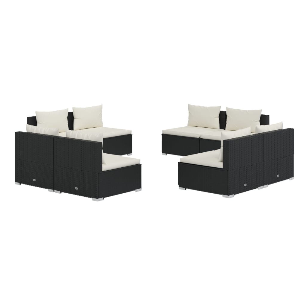 NNEVL 8 Piece Garden Lounge Set with Cushions Poly Rattan Black-1