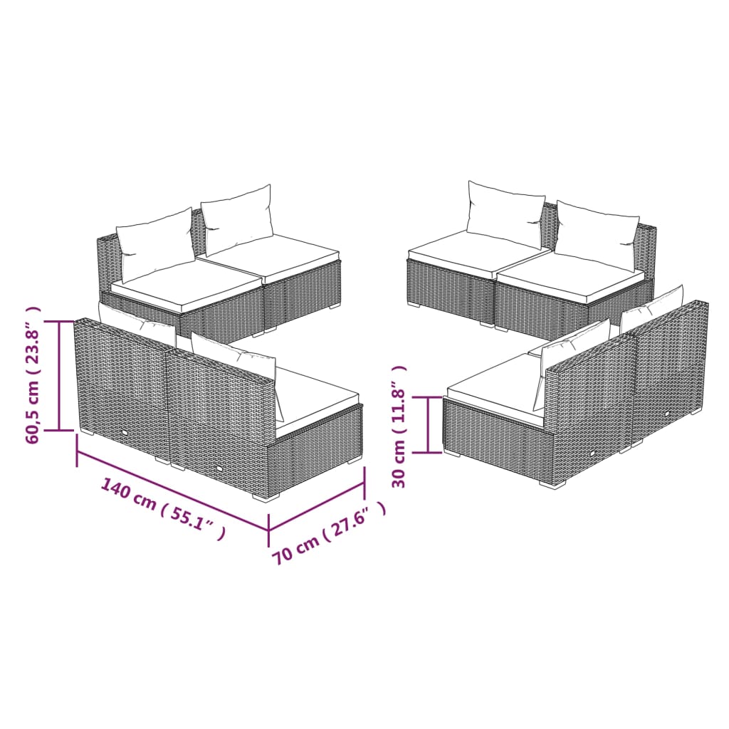NNEVL 8 Piece Garden Lounge Set with Cushions Poly Rattan Black-4