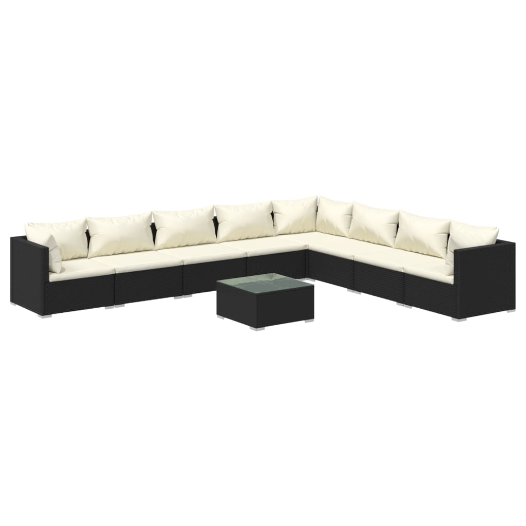 NNEVL 9 Piece Garden Lounge Set with Cushions Poly Rattan Black-1