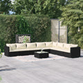 NNEVL 9 Piece Garden Lounge Set with Cushions Poly Rattan Black-0