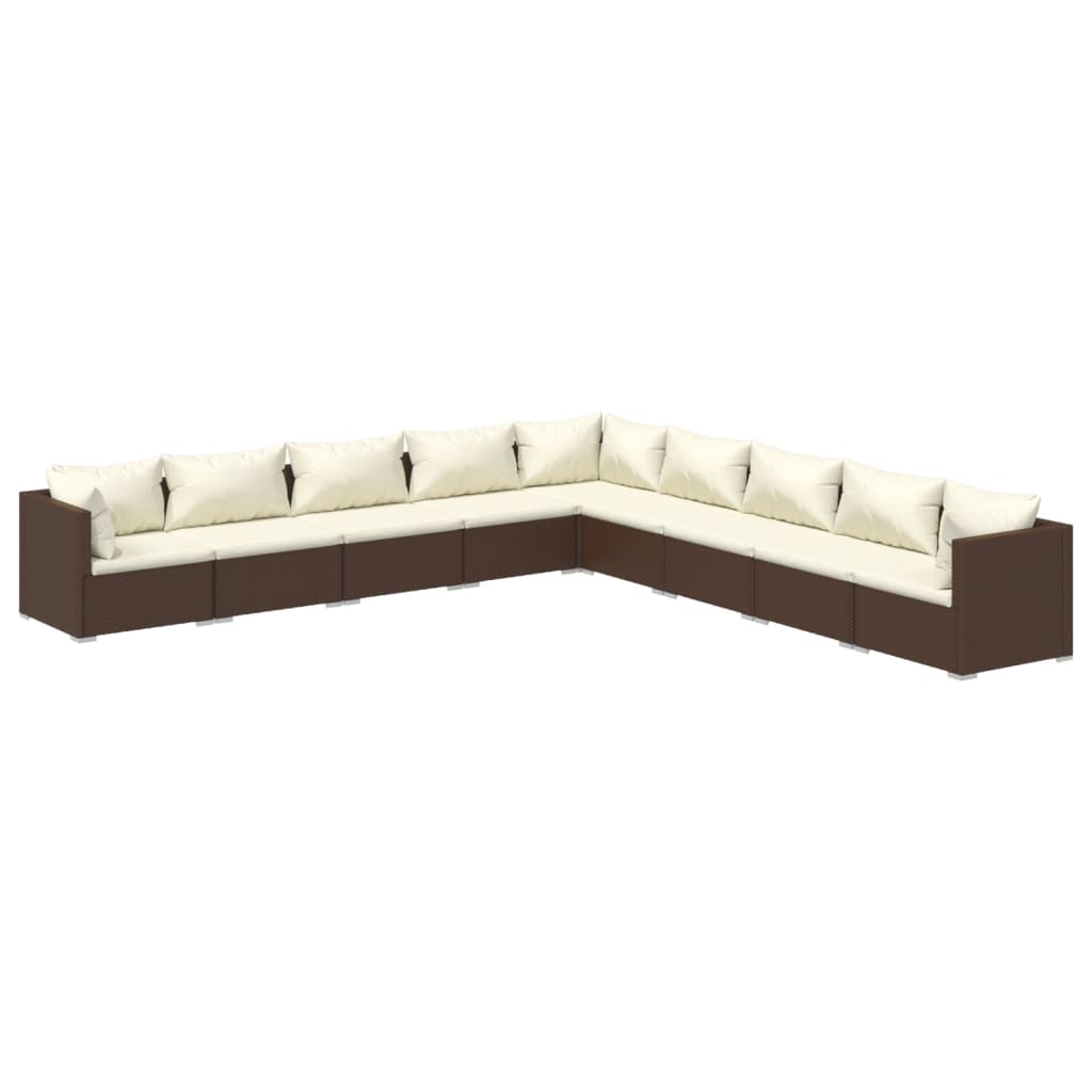 NNEVL 9 Piece Garden Lounge Set with Cushions Poly Rattan Brown-1