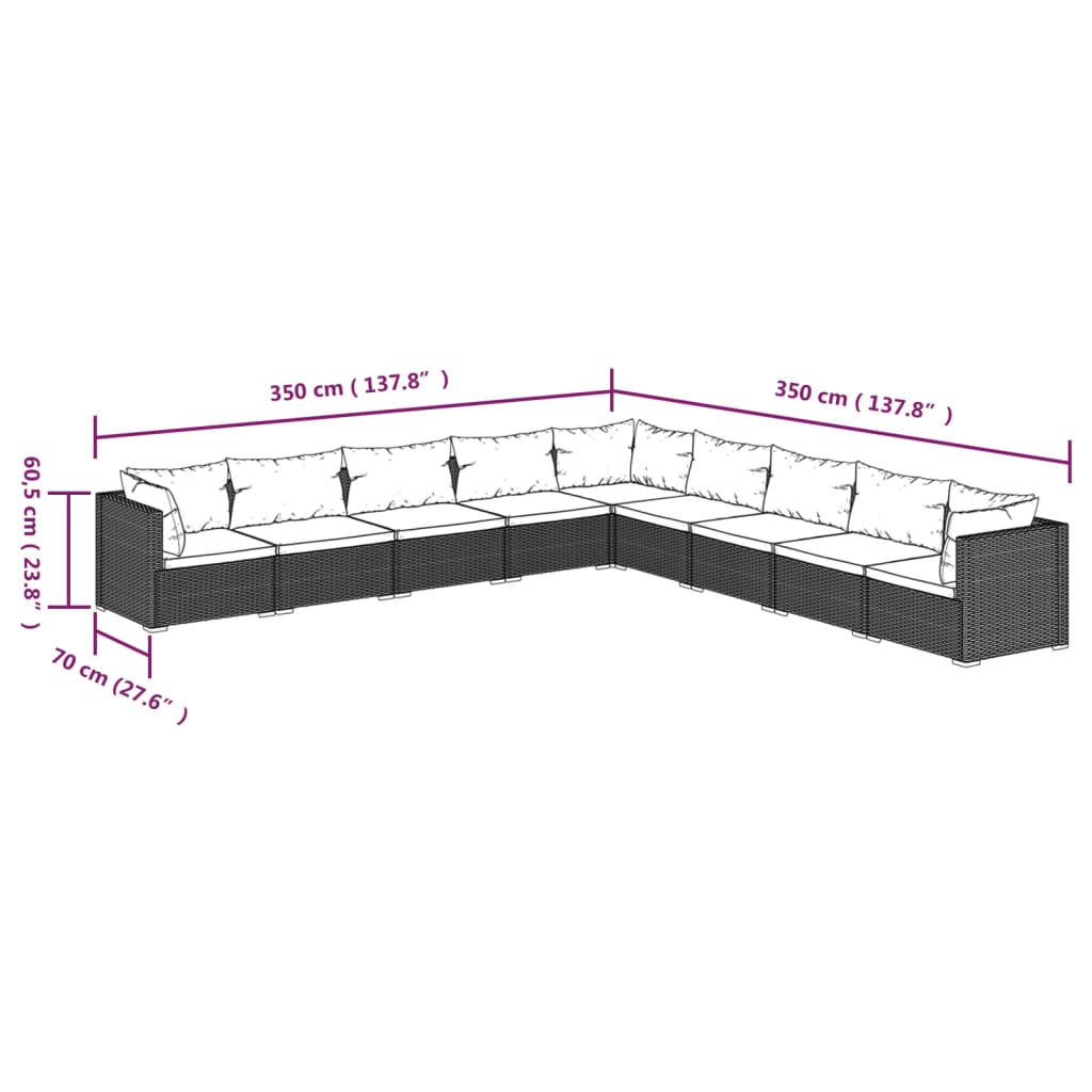 NNEVL 9 Piece Garden Lounge Set with Cushions Poly Rattan Brown-3