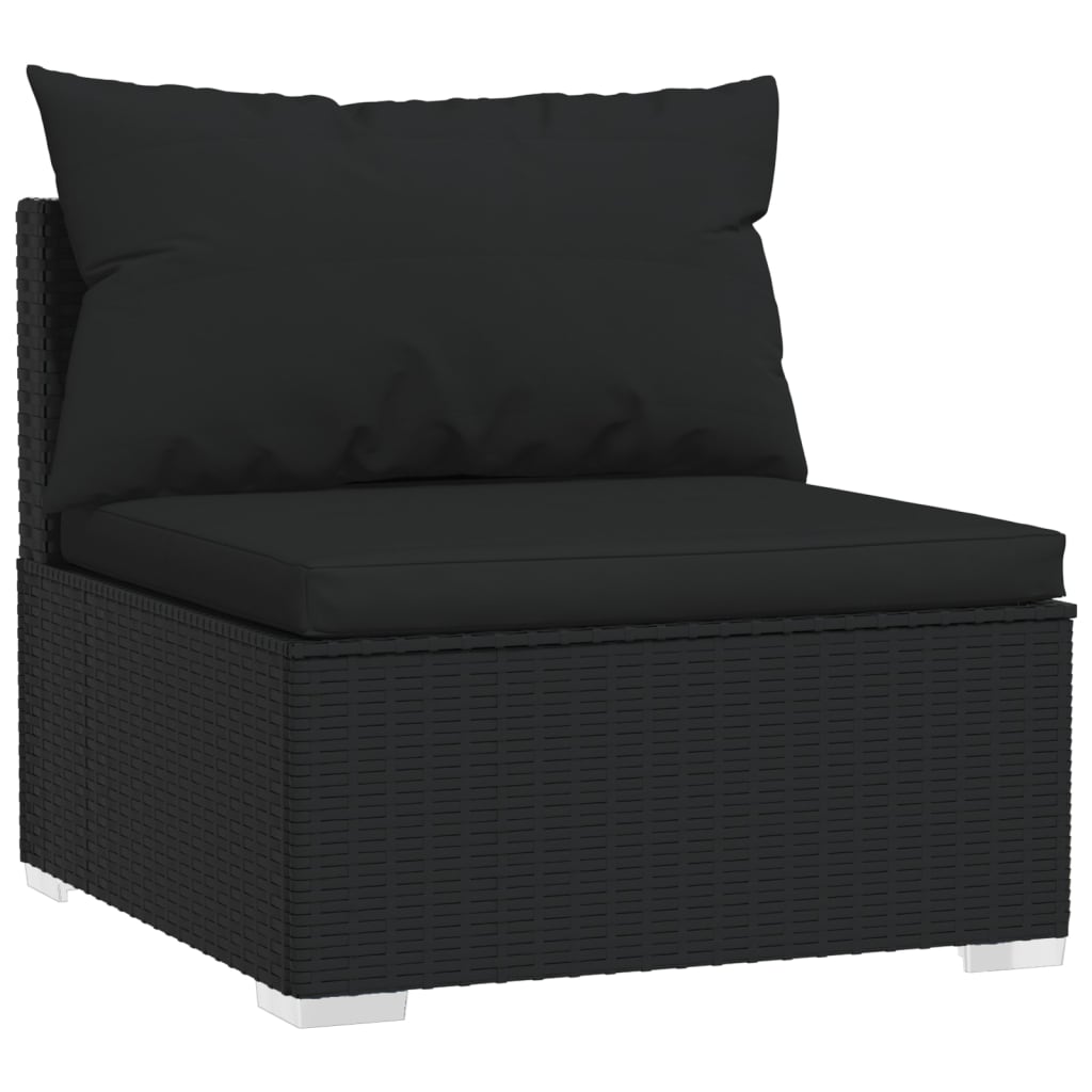 NNEVL 9 Piece Garden Lounge Set with Cushions Black Poly Rattan-3