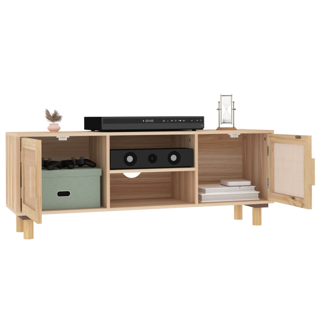 NNEVL TV Cabinet Brown 105x30x40 cm Solid Wood Pine&Natural Rattan-2
