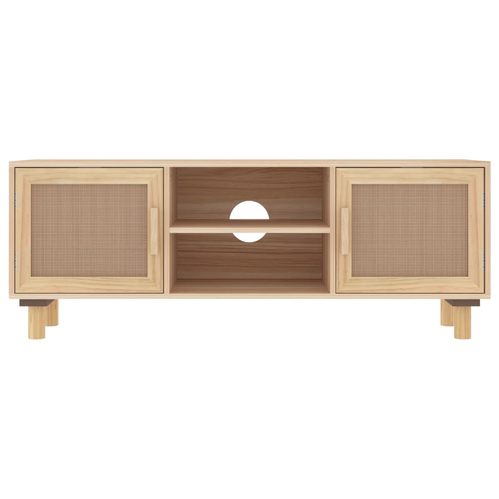 NNEVL TV Cabinet Brown 105x30x40 cm Solid Wood Pine&Natural Rattan-3