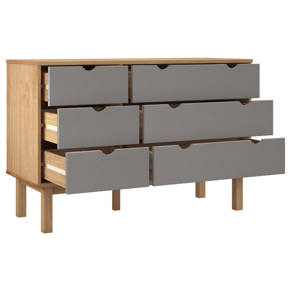 NNEVL Drawer Cabinet OTTA Brown&Grey 111x43x73.5 cm Solid Wood Pine-3