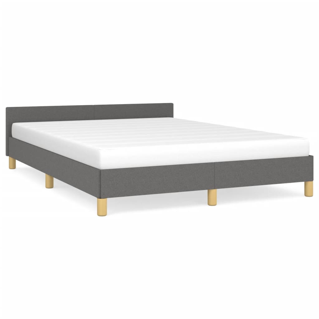 NNEVL Bed Frame with Headboard Dark Grey 153x203 cm Queen Fabric-1