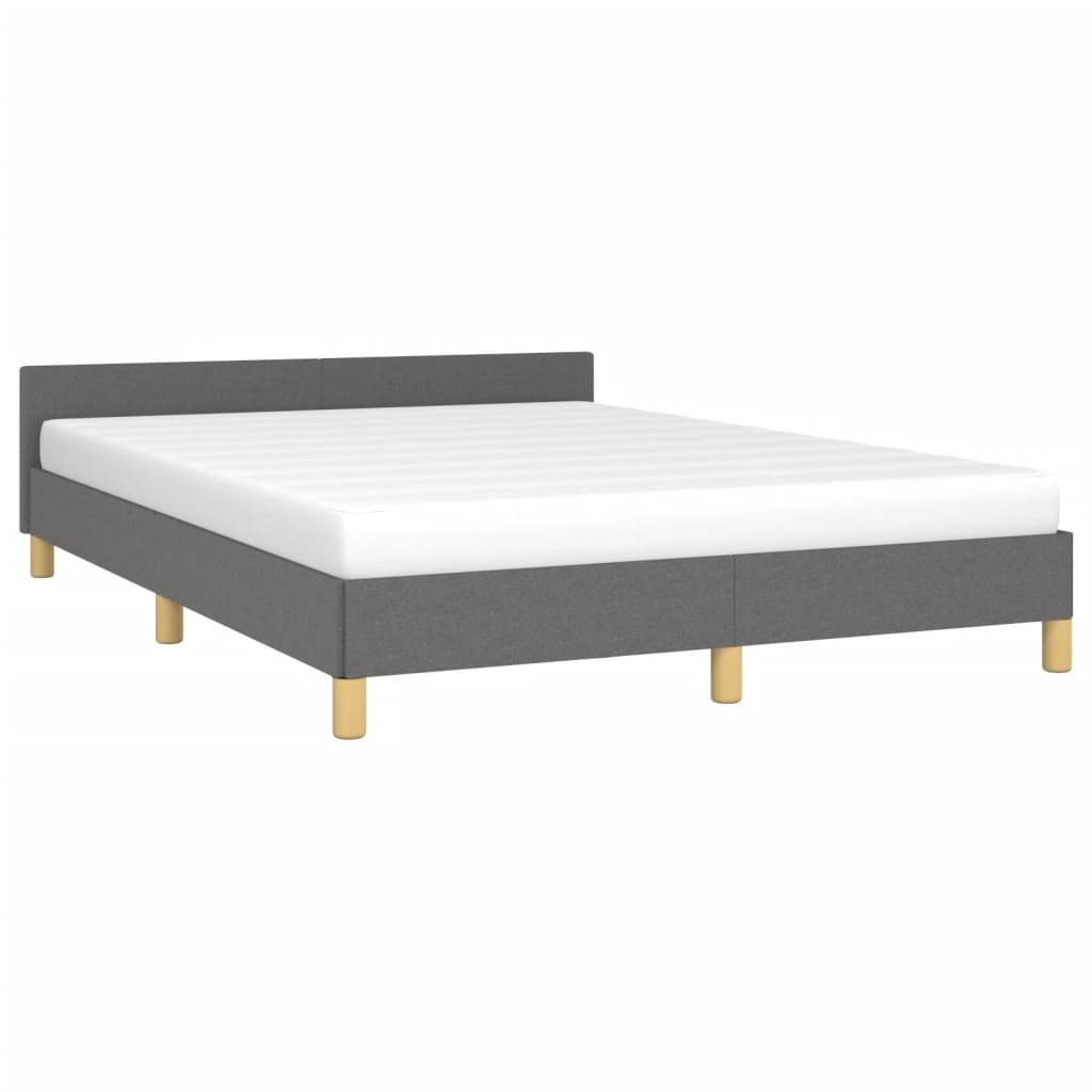 NNEVL Bed Frame with Headboard Dark Grey 153x203 cm Queen Fabric-2