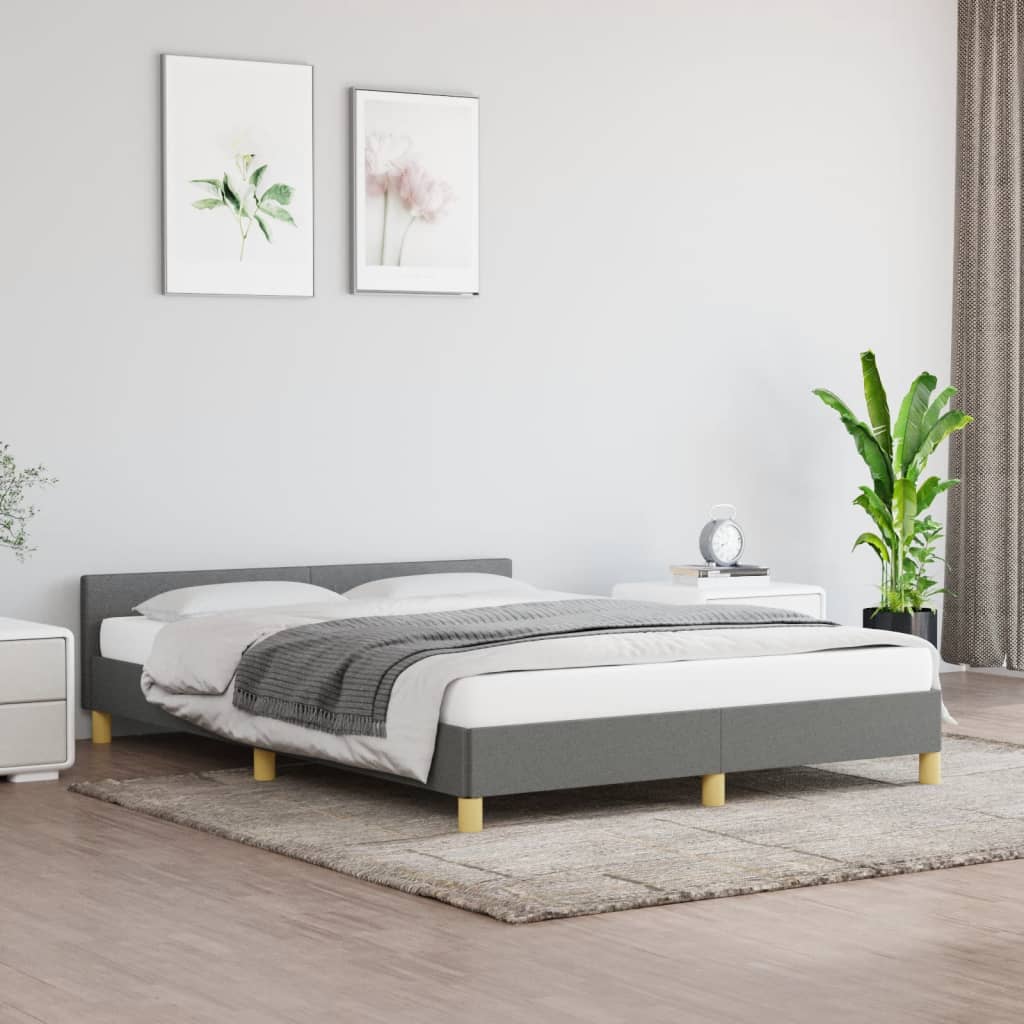 NNEVL Bed Frame with Headboard Dark Grey 153x203 cm Queen Fabric-0