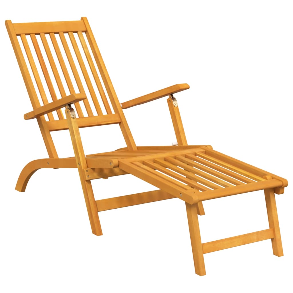 NNEVL Outdoor Deck Chair with Footrest and Table Solid Wood Acacia-2