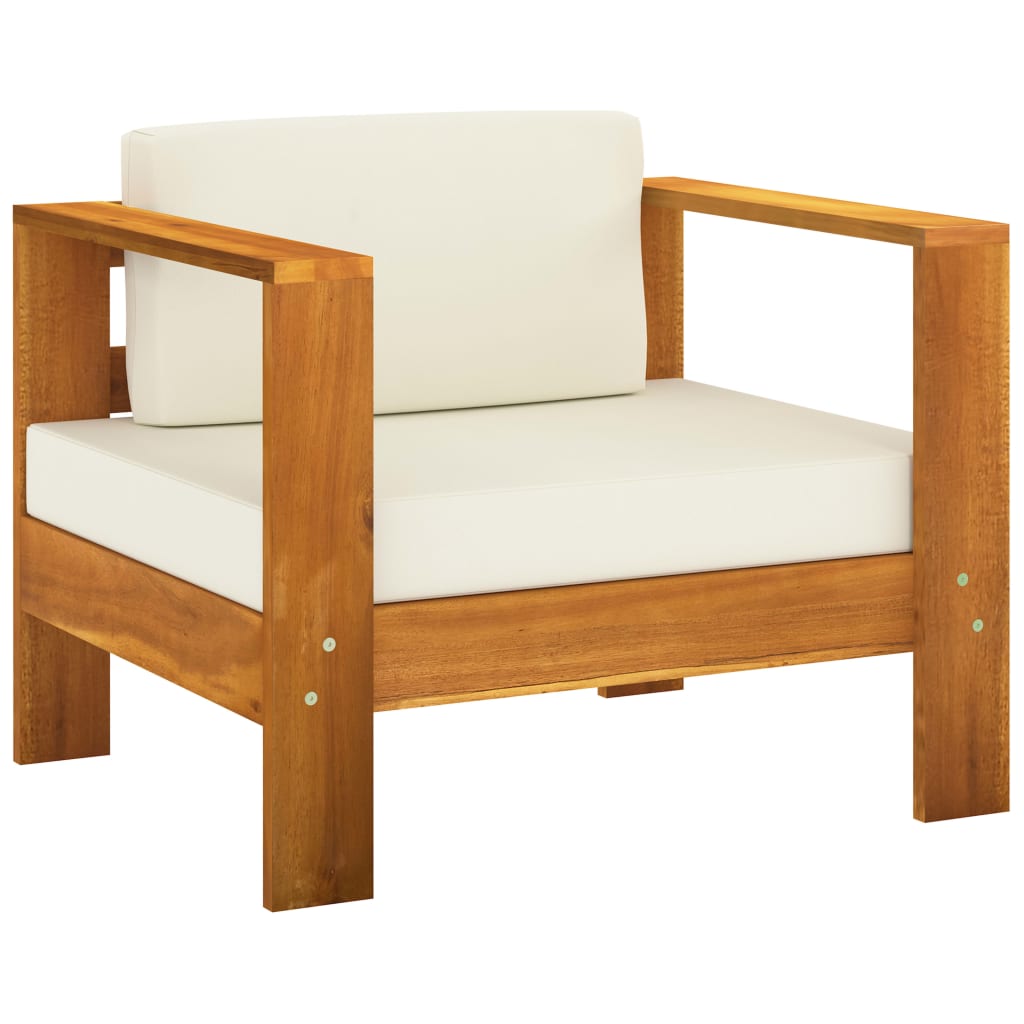 NNEVL 5 Piece Garden Lounge Set with Cream White Cushions Solid Wood-2
