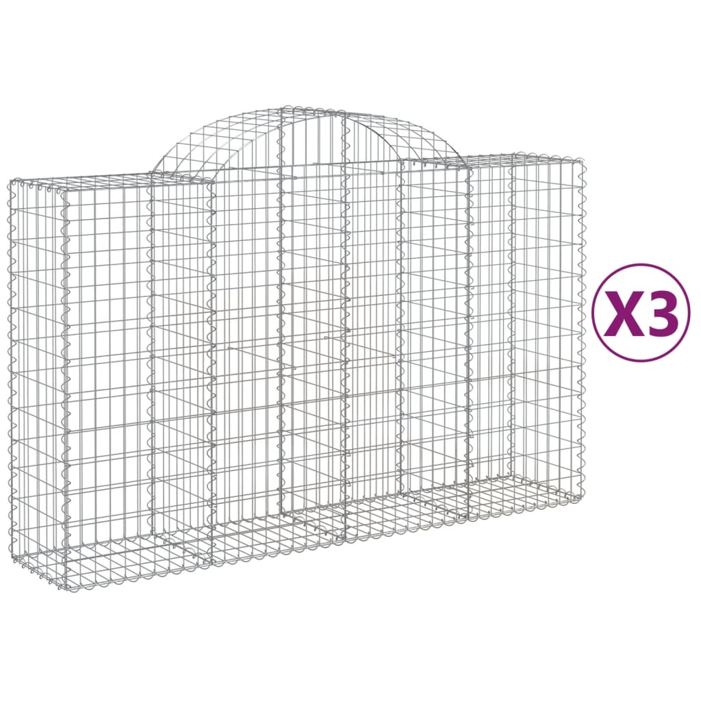 NNEVL Arched Gabion Baskets 3 pcs 200x50x120/140 cm Galvanised Iron-1