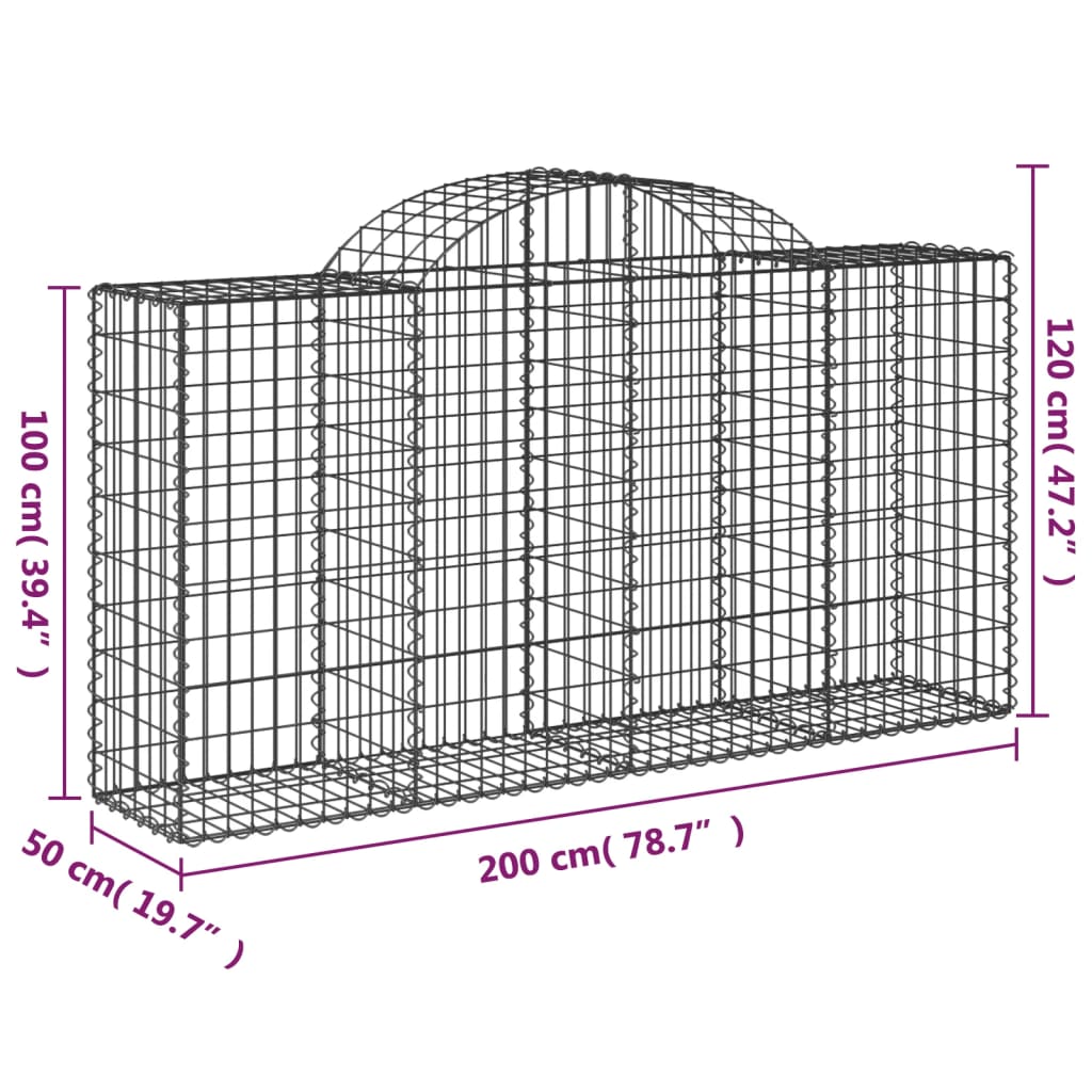 NNEVL Arched Gabion Basket 200x50x100/120 cm Galvanised Iron-4