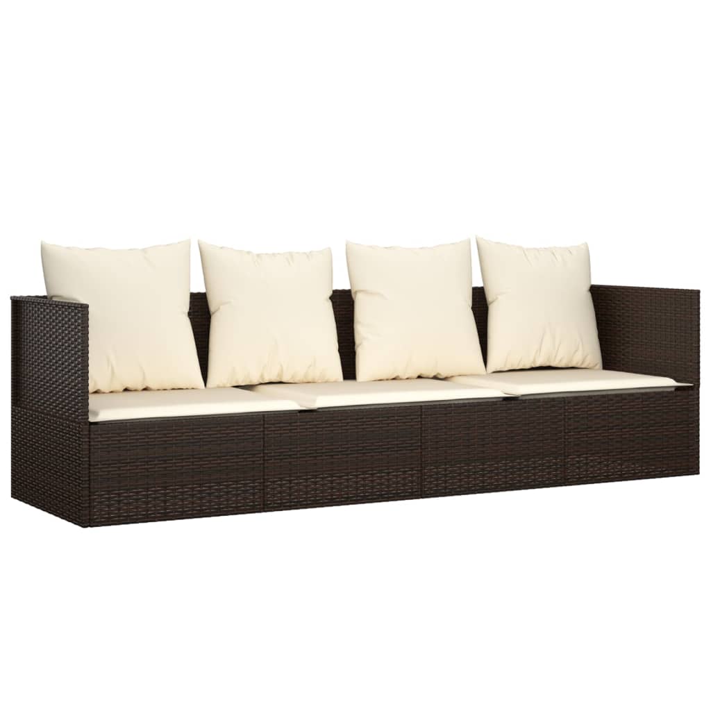 NNEVL Outdoor Lounge Bed with Cushions Brown Poly Rattan-1