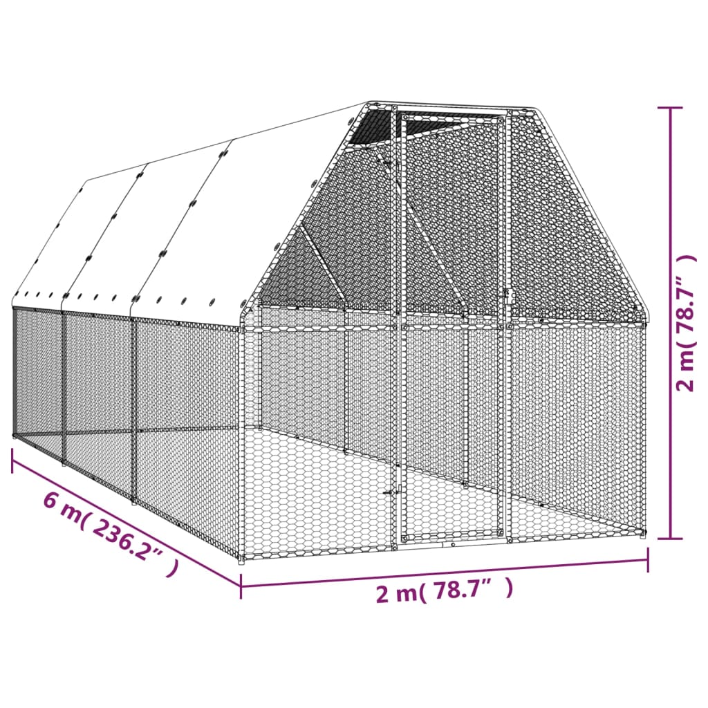 NNEVL Outdoor Chicken Cage 2x6x2 m Galvanised Steel-4