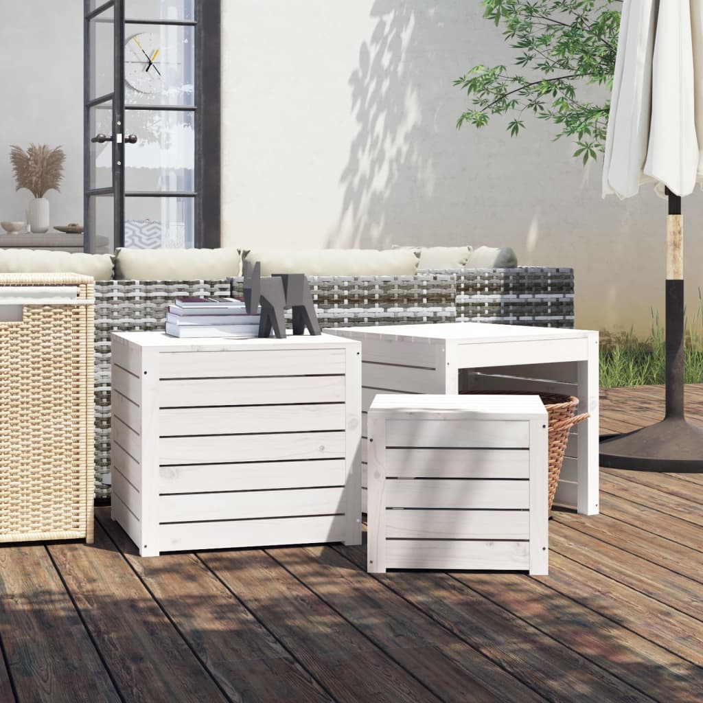 NNEVL 3 Piece Garden Box Set White Solid Wood Pine-0