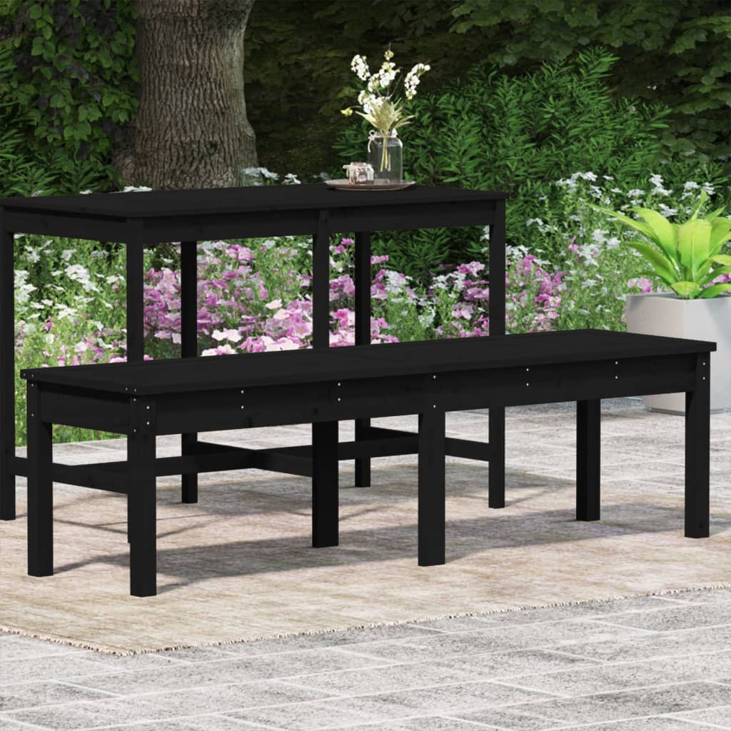 NNEVL 2-Seater Garden Bench Black 159.5x44x45 cm Solid Wood Pine-2