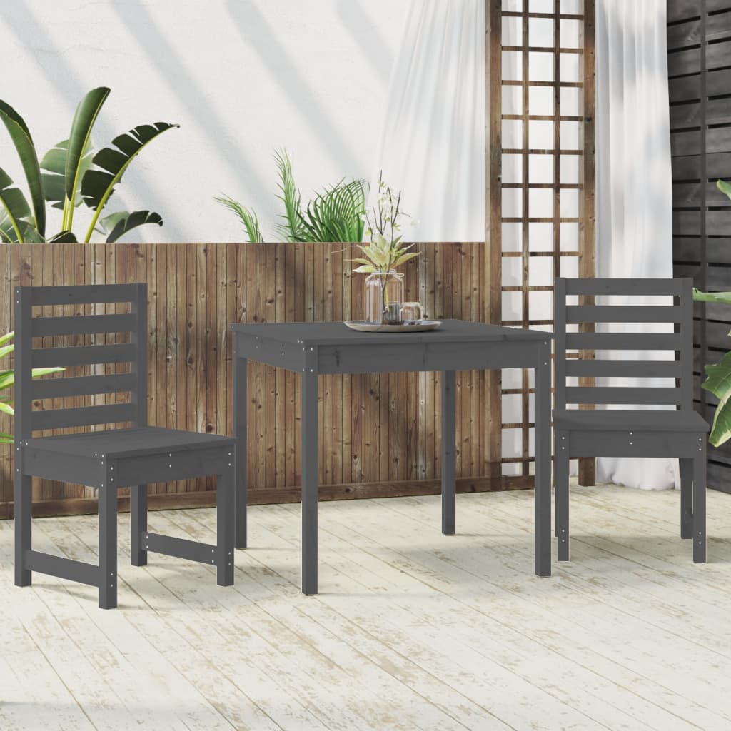 NNEVL 3 Piece Garden Bistro Set Grey Solid Wood Pine-2
