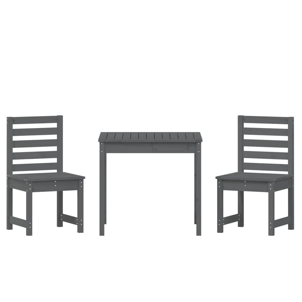 NNEVL 3 Piece Garden Bistro Set Grey Solid Wood Pine-4