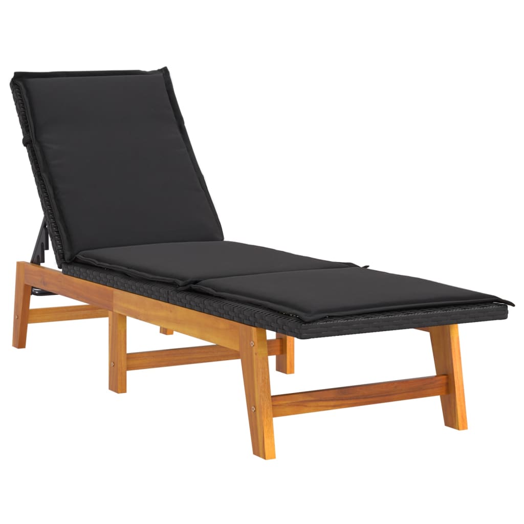 NNEVL Sun Lounger with Cushion Poly Rattan&Solid Wood Acacia-1