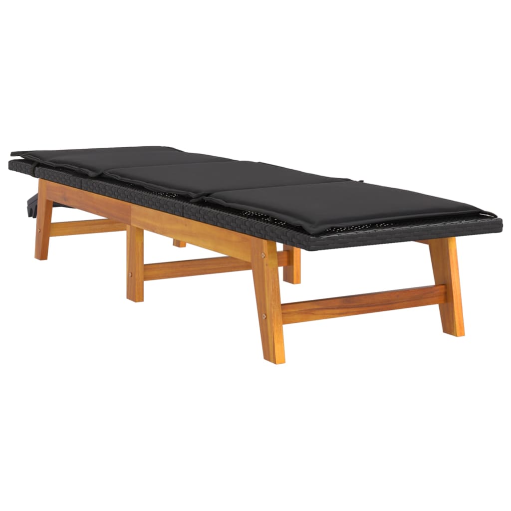 NNEVL Sun Lounger with Cushion Poly Rattan&Solid Wood Acacia-2