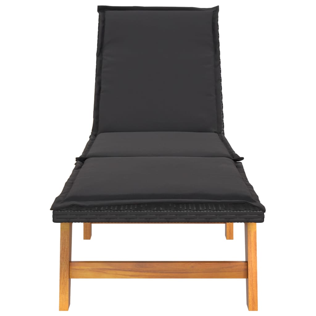 NNEVL Sun Lounger with Cushion Poly Rattan&Solid Wood Acacia-3