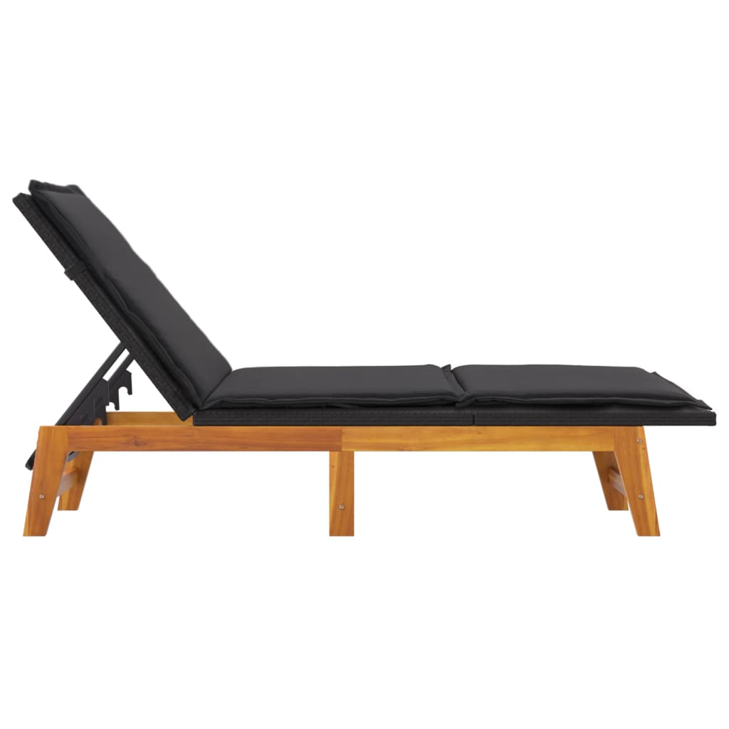 NNEVL Sun Lounger with Cushion Poly Rattan&Solid Wood Acacia-4