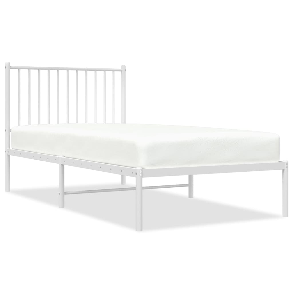 NNEVL Metal Bed Frame with Headboard White 92x187 cm Single Size-1