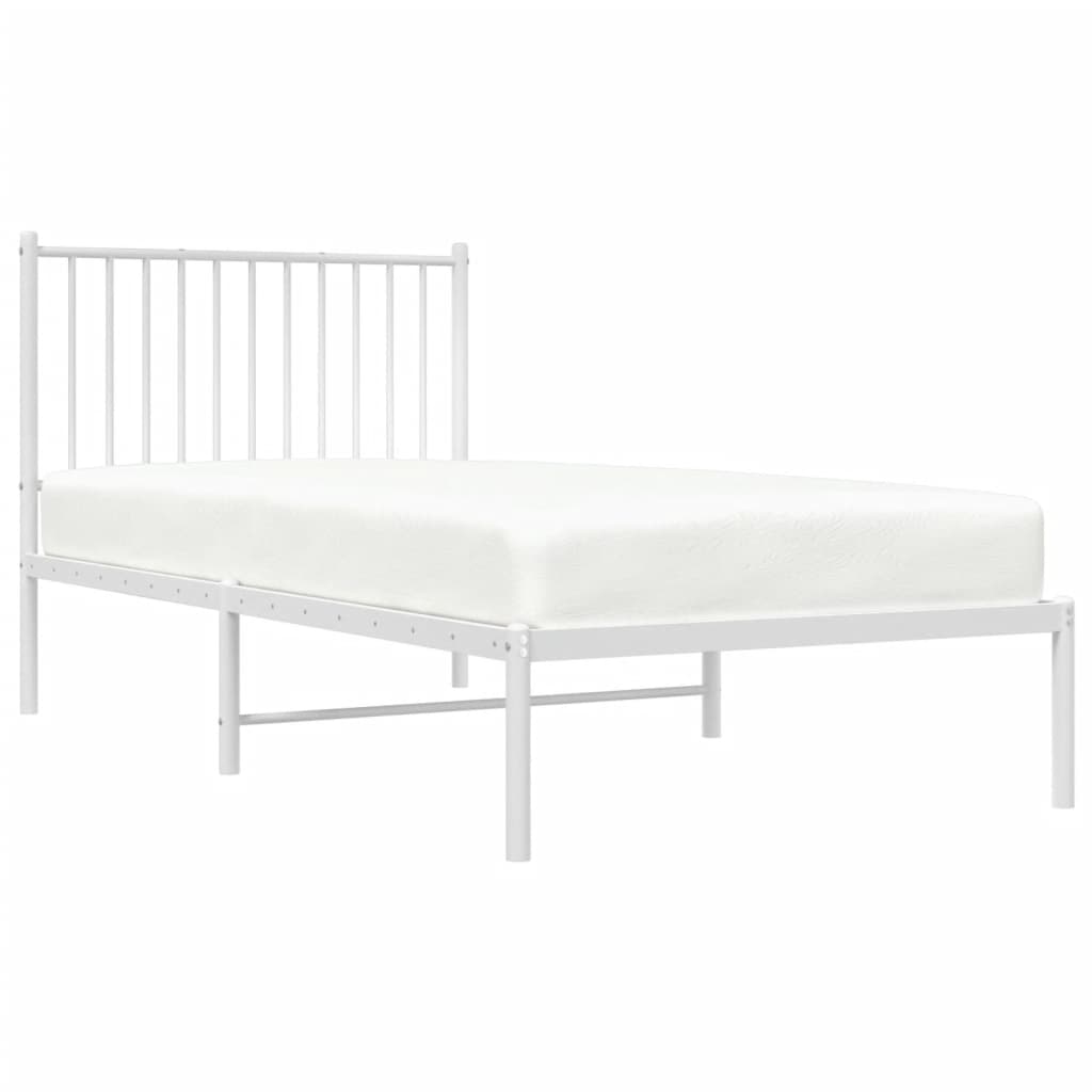 NNEVL Metal Bed Frame with Headboard White 92x187 cm Single Size-2