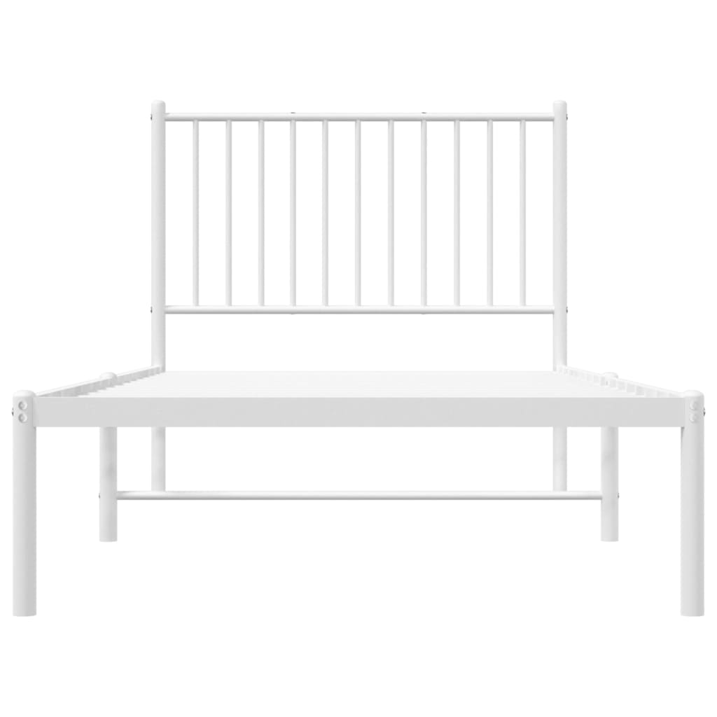 NNEVL Metal Bed Frame with Headboard White 92x187 cm Single Size-4