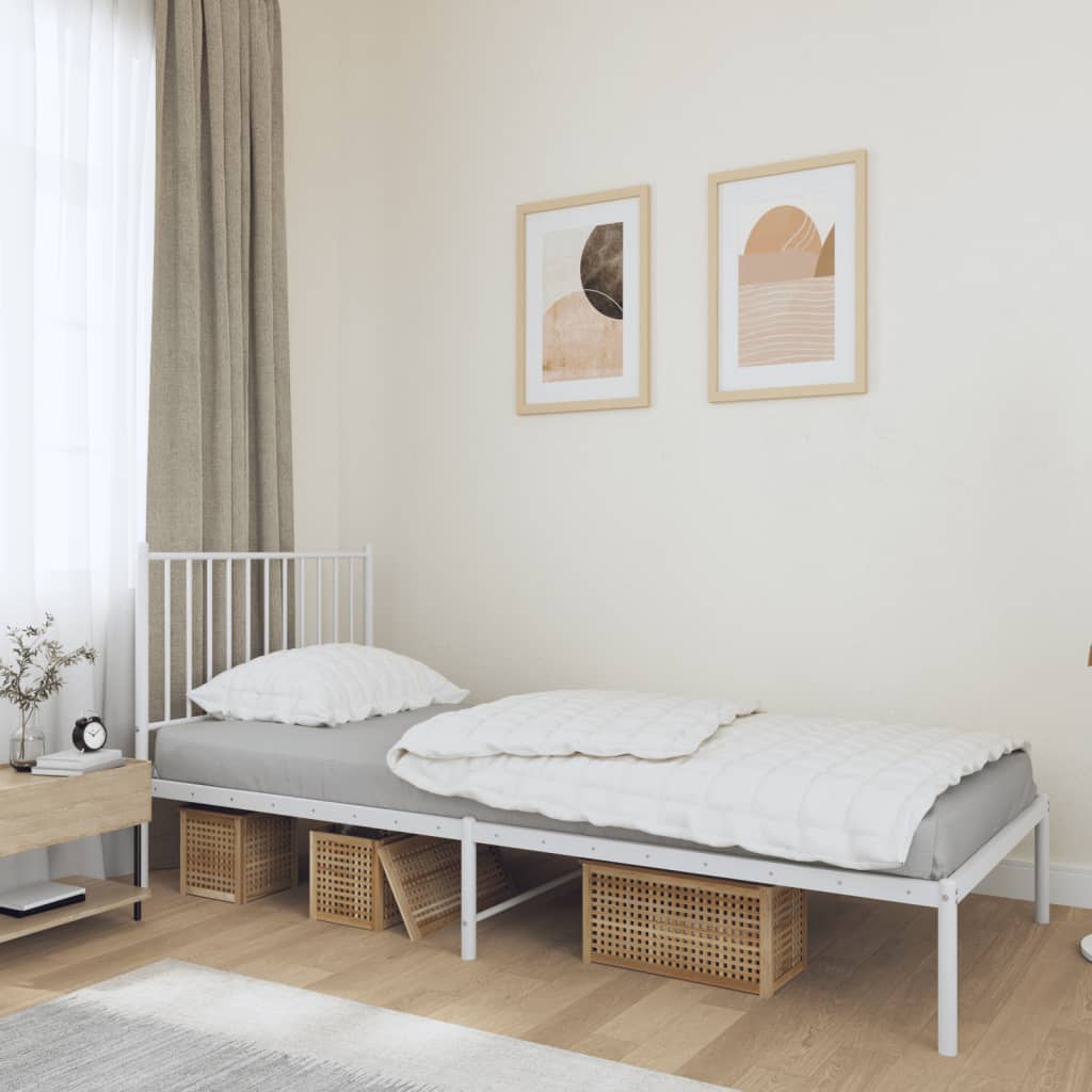 NNEVL Metal Bed Frame with Headboard White 92x187 cm Single Size-0