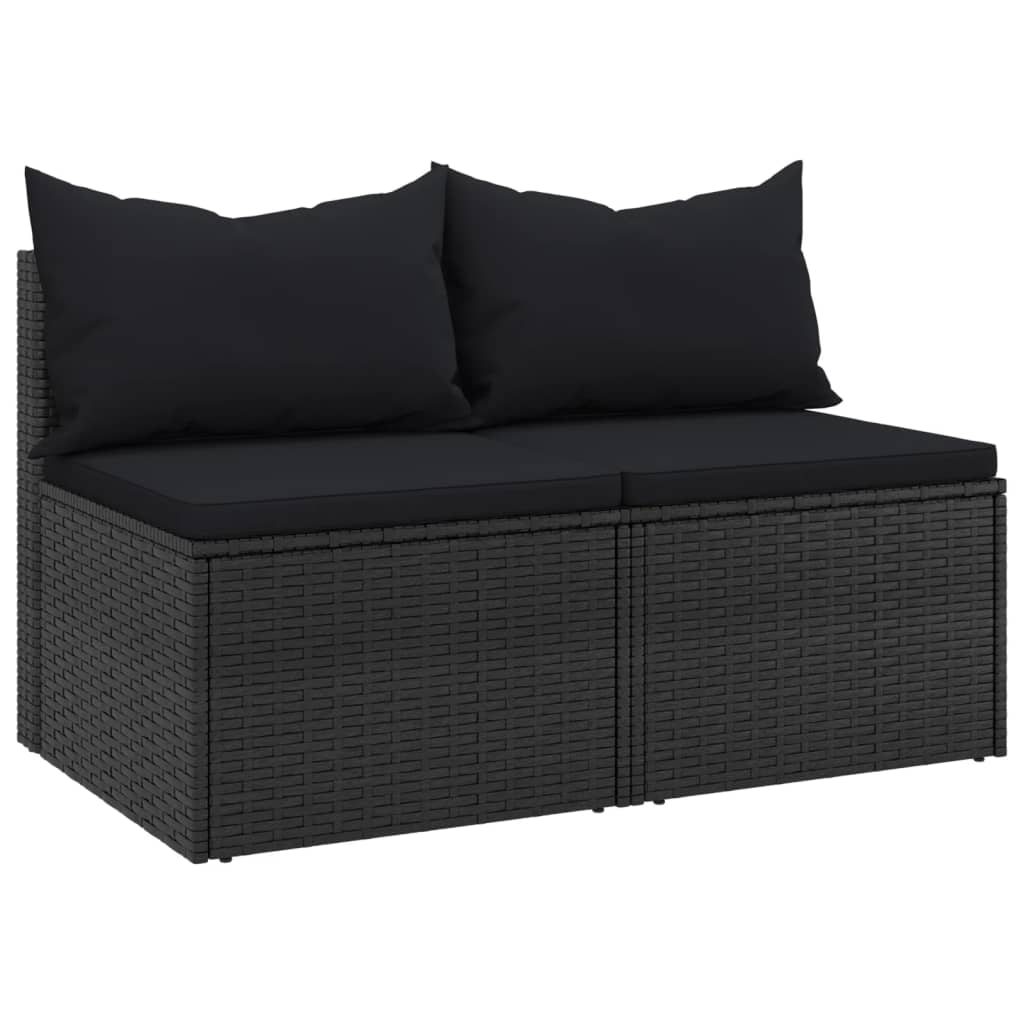 NNEVL Garden Middle Sofas with Cushions 2 pcs Black Poly Rattan-1