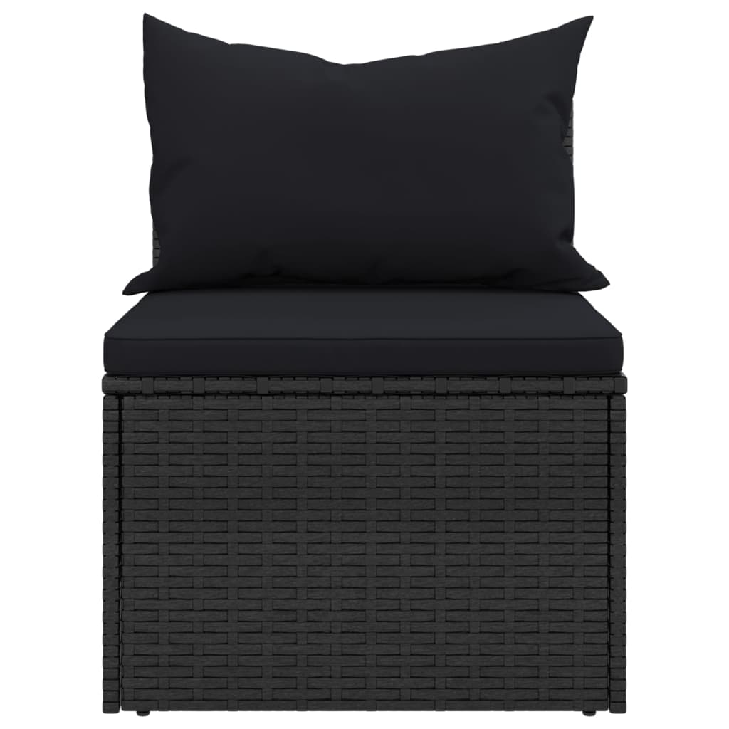 NNEVL Garden Middle Sofas with Cushions 2 pcs Black Poly Rattan-4