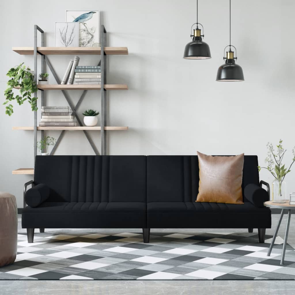 NNEVL Sofa Bed with Armrests Black Velvet-0