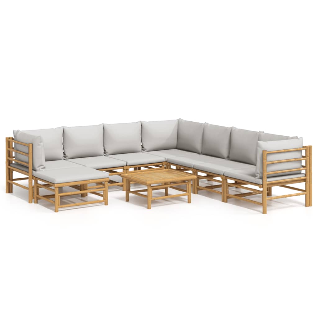 NNEVL 9 Piece Garden Lounge Set with Light Grey Cushions Bamboo-1