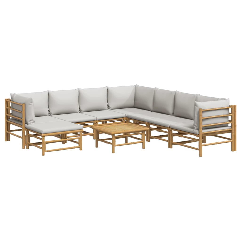 NNEVL 9 Piece Garden Lounge Set with Light Grey Cushions Bamboo-2