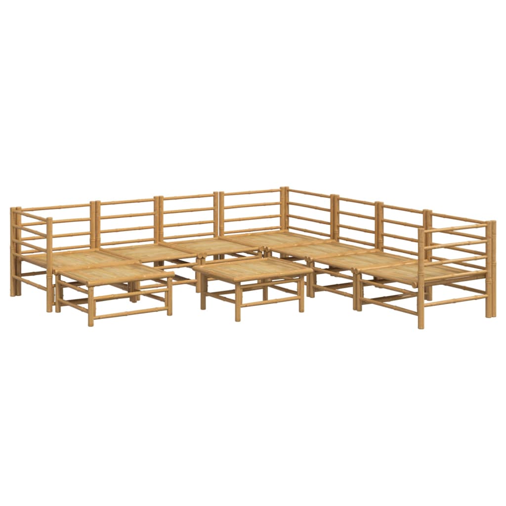 NNEVL 9 Piece Garden Lounge Set with Light Grey Cushions Bamboo-3