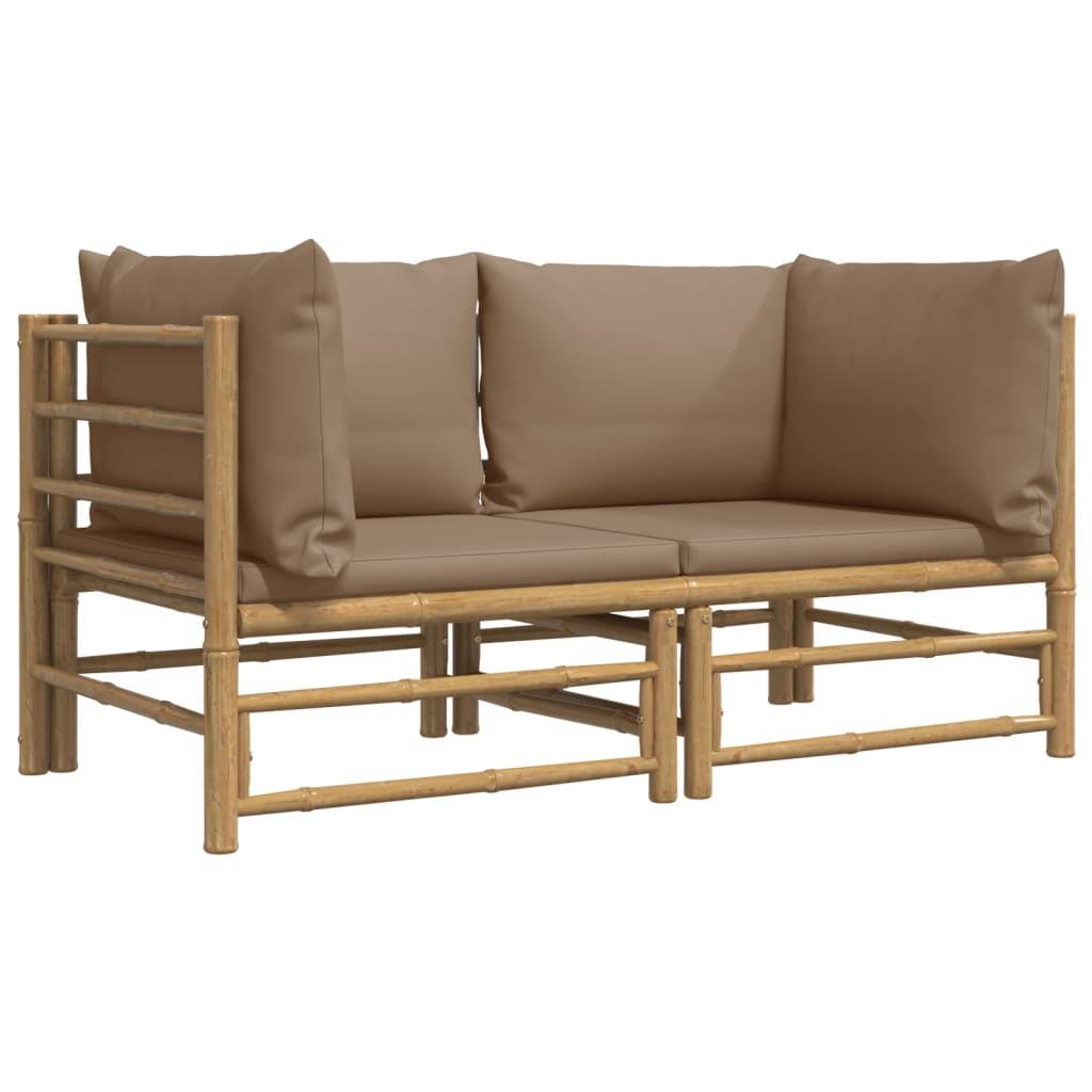 NNEVL Garden Corner Sofas with Taupe Cushions 2 pcs Bamboo-2