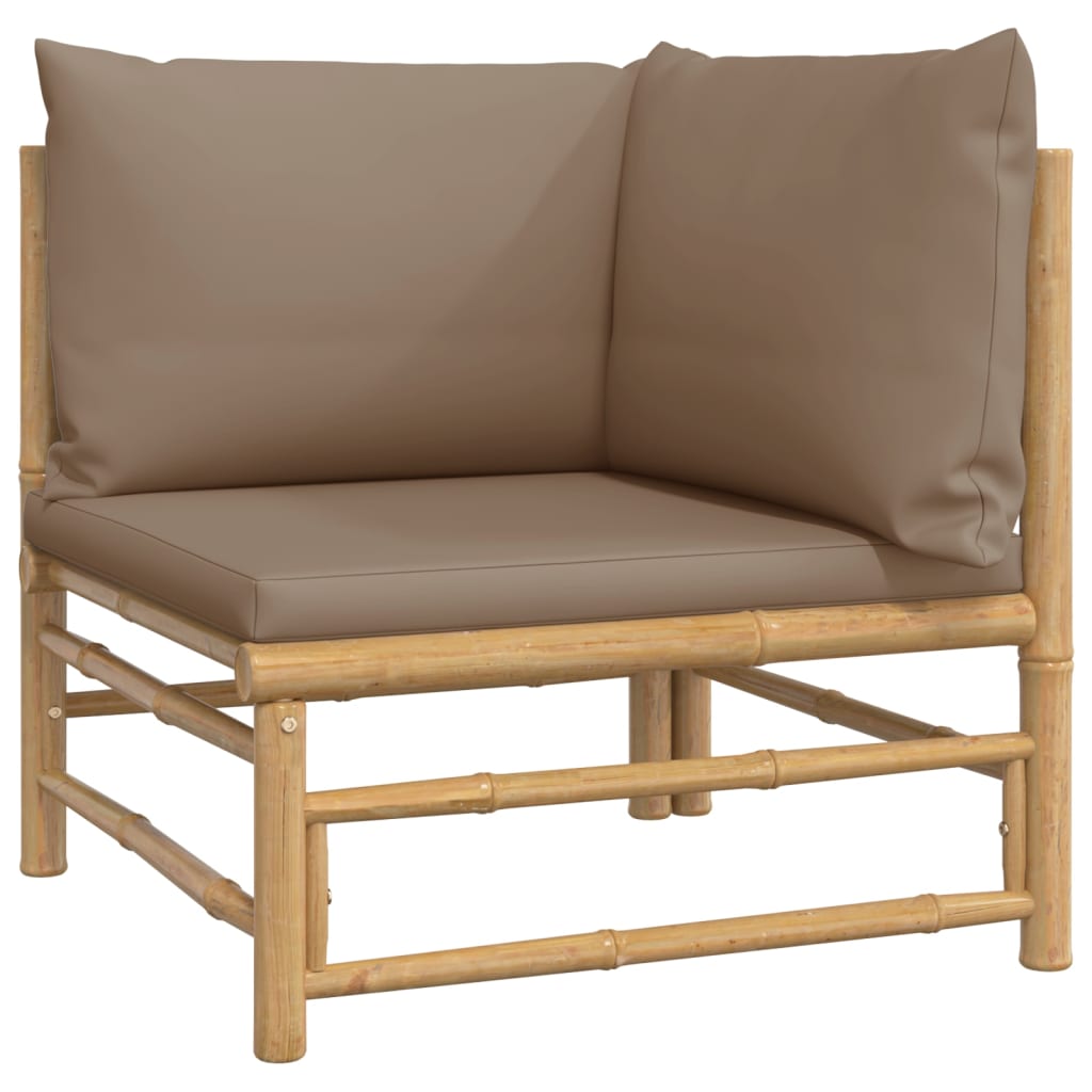NNEVL Garden Corner Sofas with Taupe Cushions 2 pcs Bamboo-3