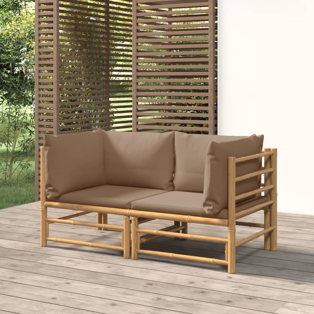 NNEVL Garden Corner Sofas with Taupe Cushions 2 pcs Bamboo-0