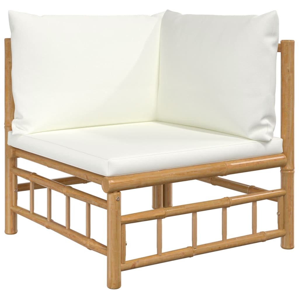 NNEVL 3 Piece Garden Lounge Set with Cream White Cushions  Bamboo-3
