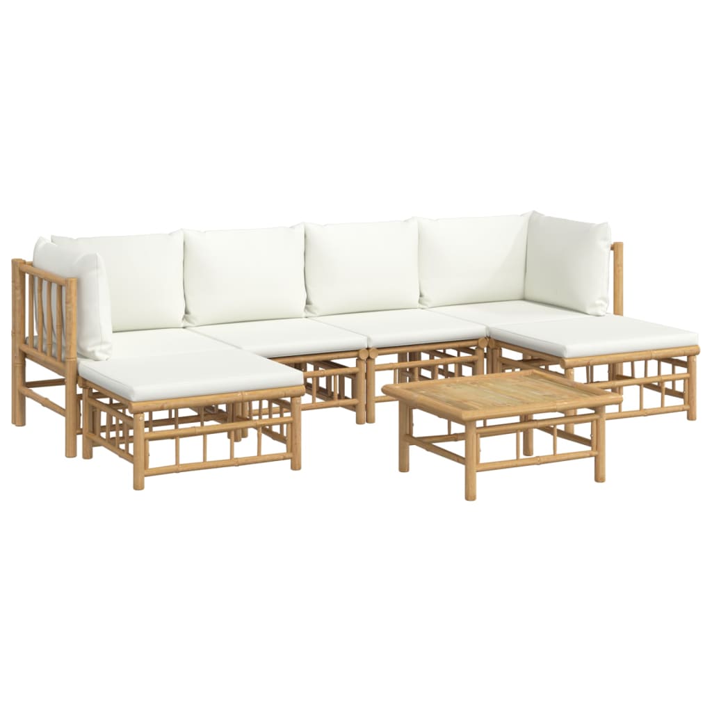 NNEVL 7 Piece Garden Lounge Set with Cream White Cushions  Bamboo-2