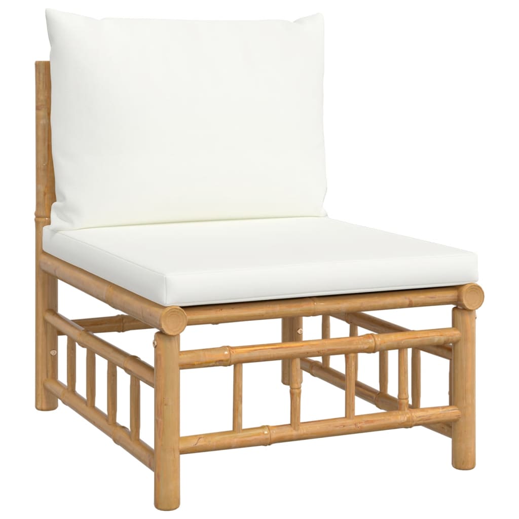 NNEVL 7 Piece Garden Lounge Set with Cream White Cushions  Bamboo-4
