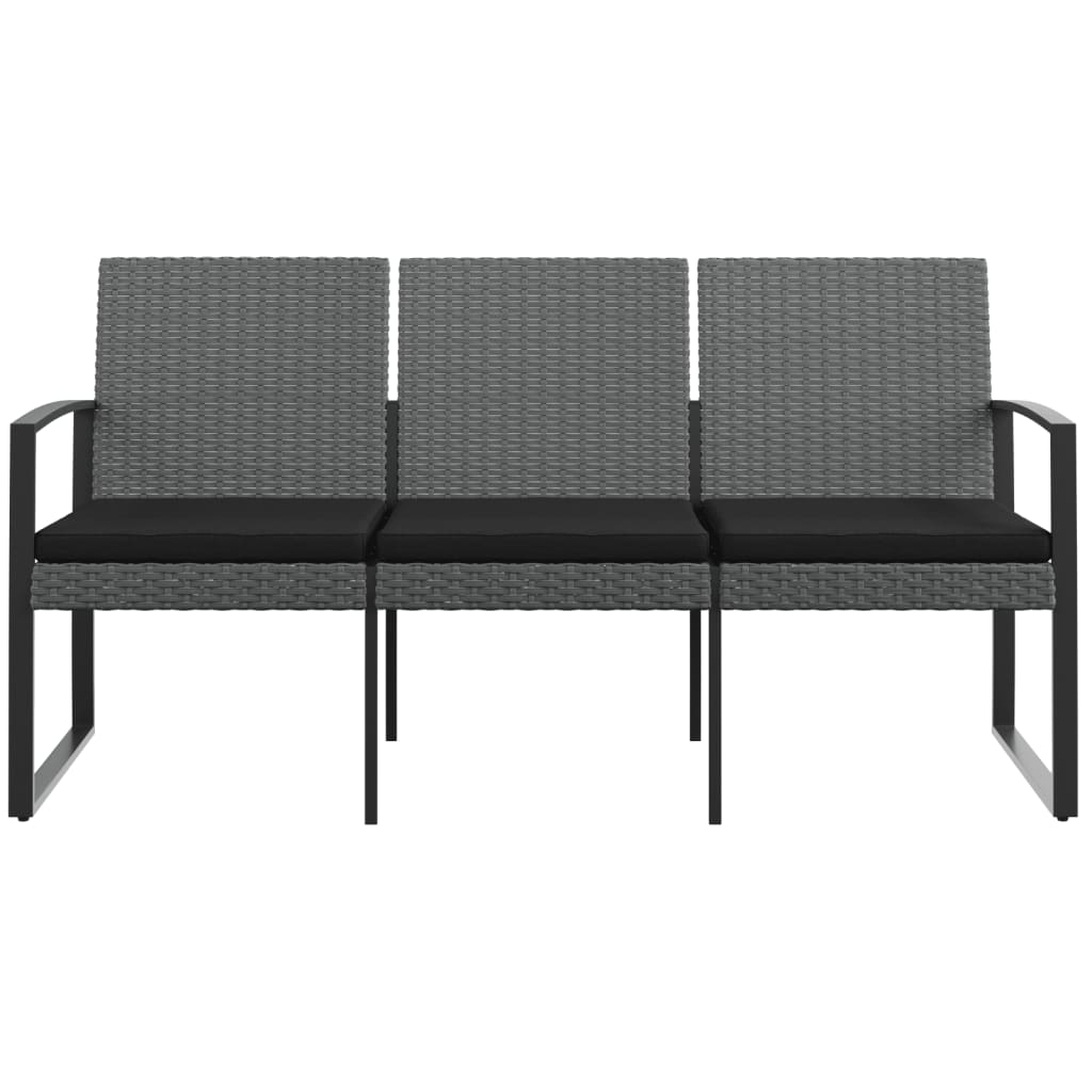 NNEVL 3-Seater Garden Bench with Cushions Dark Grey PP Rattan-2