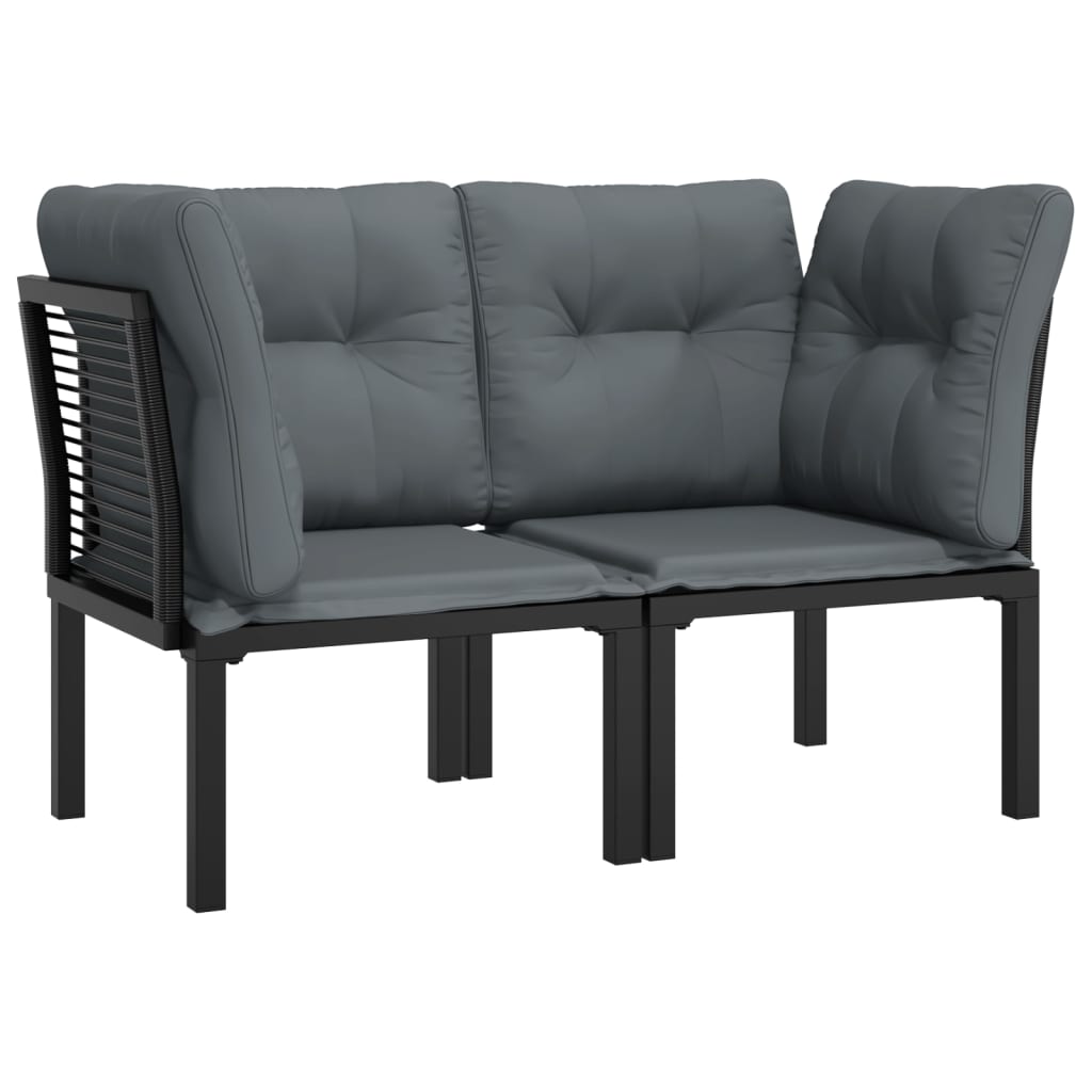 NNEVL Garden Corner Chairs with Cushions 2 pcs Black&Grey Poly Rattan-1